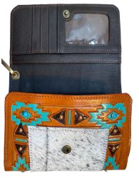 Klassy Cowgirl Leather Clutch Phone Wallet - Painted Aztec&#47;Cowhide #3